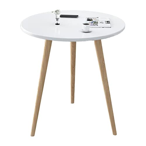 Mesa de Centro Redonda pequeña con Patas de Madera, Mesa de Comedor Blanca, Mesa Auxiliar de sofá Creativa para Sala de Estar, Escritorio de Oficina, balcón, Dormitorio