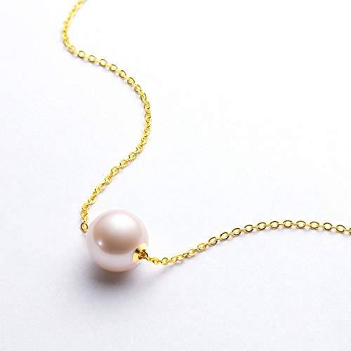 18K Gold White Pearl Pendant Necklace 9.5-10mm Freshwater Cultured Single Pearl Necklace Gifts for Women Wife Mom Valentines Day - White Gold/Yellow Gold3