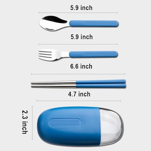 Image of Baby Self Feeding Spoon and Fork Set with Travel Case Stainless Steel Kids Cutlery Toddler Training Utensils Color as per Stock (Cutlery Set)