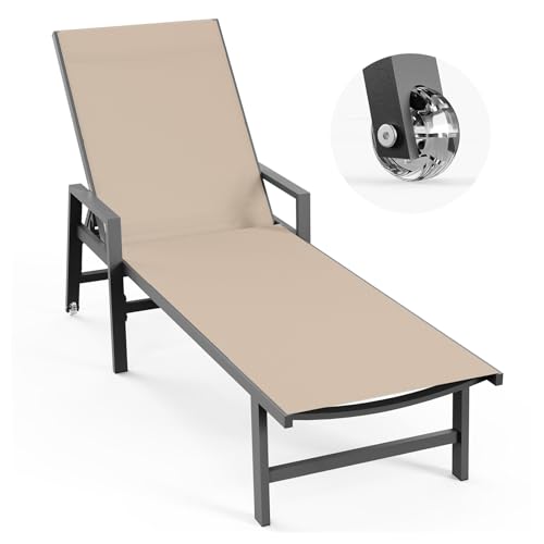 Vexwalx Patio Chaise Lounge Chair Outdoor with Wheels&Armrests, Aluminum Pool Lounge Chairs...