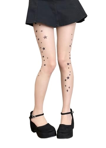 Image of Erinaco Women's Flower Pattern Sheer Footed Pantyhose Control Top Tights Stockings with Reinforced Toes
