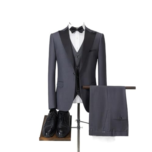 Versatile Formal Suit for Men Slim Fit 3 Piece Tuxedo Set Pants Vest Business Office Wedding(Gray,XX-Large)