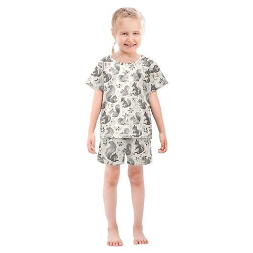 ALAZA Squirrel with Leaves Gray Pajamas Short Sleeve 2 Piece Sleepwear Top and Bottom Pajama Set Unisex3