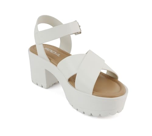 Image of Soda inchJoey inch ~ Women Open Toe Criss Cross Strap Mid Heel Sandal with Adjustable Ankle Strap