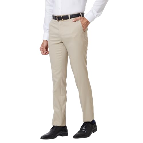 Image of Raymond Men Slim Fit Structure Pattern Poly Viscose Lycra Blend Flat Front Formal Trouser
