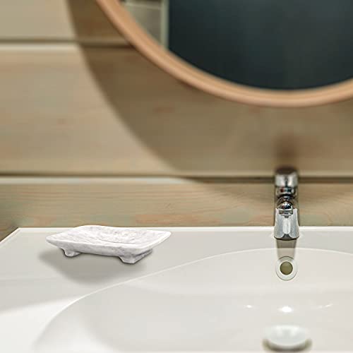 Thewolfard Luxury Handmade White Marble Soap Dish Holder With Drain For Bathroom And Shower, Best Bath Products & Sponge Tray For Kitchen & Housewarming Gifts., Cloudy White, 4X5X0.75, (Sd2021) #TOP4