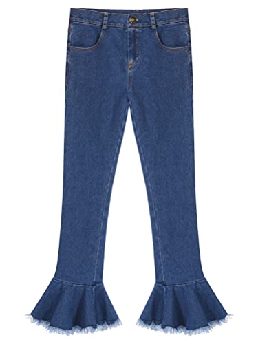 Aislor Little Girls Denim Bell-Bottom Jeans High Waist Vintage Flared Jeans Ruffle Hem Denim Trousers with Pockets3