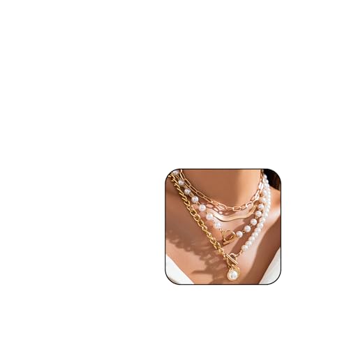 Gold Layered Chunky Necklace for Women Paperclip Chain Pearl Necklace Herringbone Necklace Gold Chunky Necklaces