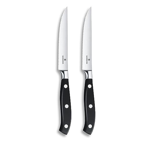 Victorinox Grand Maitre Steak Knives - Premium Meat Knives with Ergonomic Handle - Modern Kitchen Accessories - Black Handle, Serrated Edge, 2-Piece Set