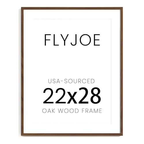 Image of FLYJOE 22x28 Oak Wood Picture Frame with Mat for 18x24, 22 by 28 USA-Sourced Natural Solid Wooden Poster Frame for Wall Display, Tempered Real Glass, Hanging Hardware Included, Walnut Color