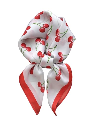 SweatyRocks Womens Cherry Print Headscarf Cute Square Scarves Hair Bandanas Head Wraps Red and White One-Size