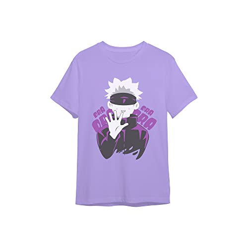 Image of Unisex Jujutsu Kaisen ORA ORA Anime Cotton Printed Half Sleeve Round Neck Regular T-Shirt for Men & Women Lavender