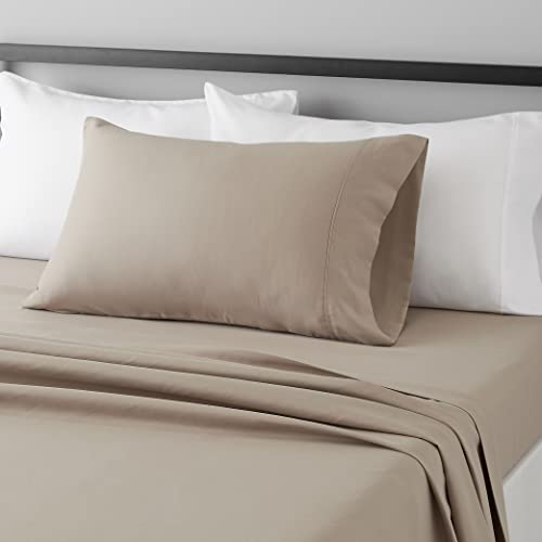 Image of Amazon Basics Lightweight Super Soft Easy Care Wrinkle-Free Breathable Brushed Microfiber 3-Piece Bed Sheet Set with 14-Inch Deep Pockets,Twin,Taupe,Solid,(Pack of 10)