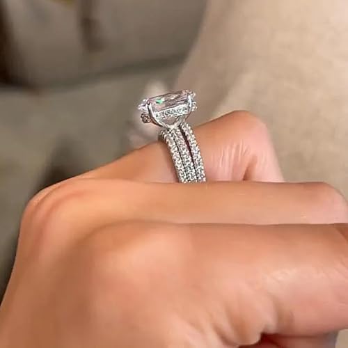 3pcs/set White Gold Plated Sparkling Cubic Zirconia Elegant Stackable Engagement Ring Set Wedding Bridal Band Promise Rings Evening Parties Anniversary Valentine's Day Gifts Eternity Bands for Women3