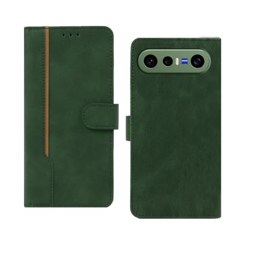 Image of amazon basics Vivo X300FE 5G Flip Cover | Card Pockets Wallet & Stand | Flip Cover for Vivo X300FE 5G (Green with Beige Strip)