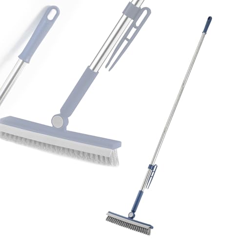 デッキブラシ 掃除用ブラシ 3in1 145cm ウォータースクレーパー 水切りワイパー 3段長さ調節可能 耐久性 ベランダ/玄関/床/屋外/庭園/お風呂にも適用 プールといっ掃除用品 (青)