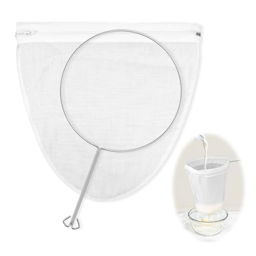 1 Pack Ultra Fine Mesh Strainer Bags, Reusable with Stainless Steel Handle, Filter for Nut Milk...