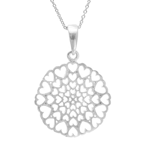 Collier kaléidoscope cœur argent sterling 925 femme 46 cm avec pendentif ciselé