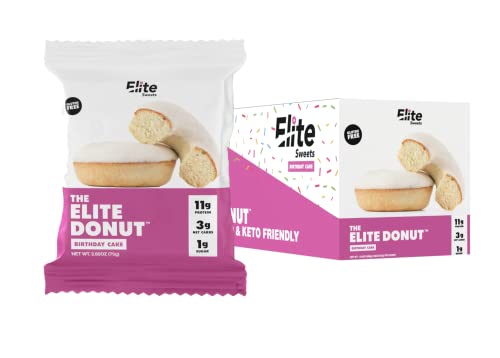 Elite Sweets The Elite Donut - Birthday Cake - 6 Count - Fresh Baked, Keto Friendly, 11g Protein, Gluten Free, No Added Sugar, Soy Free (Pack of 6)