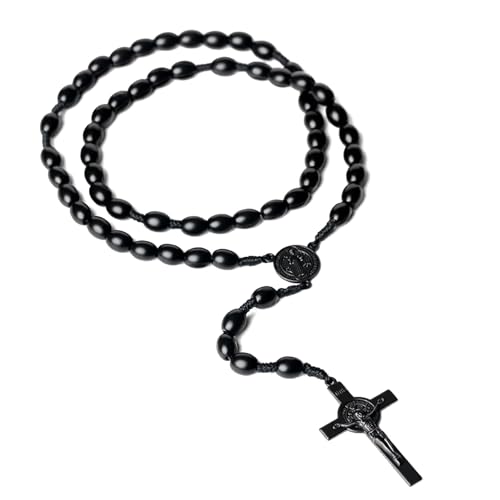 KYRINOVA Chapelet en bois fait à la main avec perles catholiques et vintage en forme de croix - Chapelet chrétien et catholique