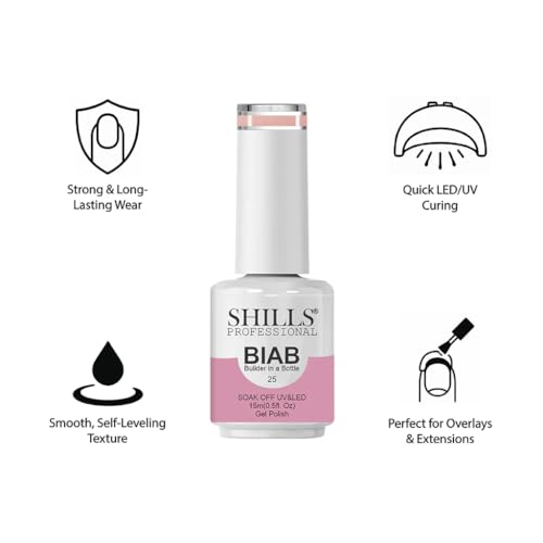 Image of SHILLS PROFESSIONAL BIAB - Builder in a Bottle 15ml | Soak Off UV & LED Gel Polish | Nail Strengthener, Base & Builder Gel in One | Long-Lasting, Chip-Resistant Formula | Available in 6 Shades (025 - Rosy Mauve)