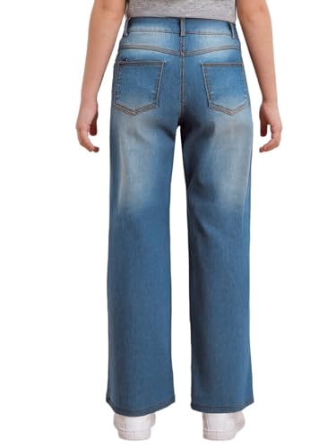 renvena Girls Fashion Long Denim Pants Wide Leg Jeans with Back Pockets for Schooling Party Casual Daily Wear Light Blue 12 Years2