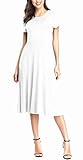 Urban CoCo Women's Vintage Short Sleeve High Waist Flared Midi Casual Summer Dress White