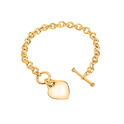 Savlano 14K Gold Plated Toggle Heart Charm Bracelet -7.5” inch Rolo Chain Bracelet Comes With Gift Box for Women2
