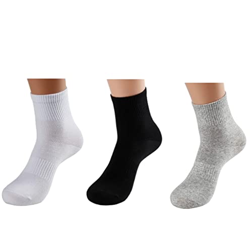U/K Men and Women Crew Socks 3-Pairs Combed Cotton Athletic Sports Casual Classic White Socks US Shoe Size(Girl:4-7,Boy:6-9 White/Black/Gray