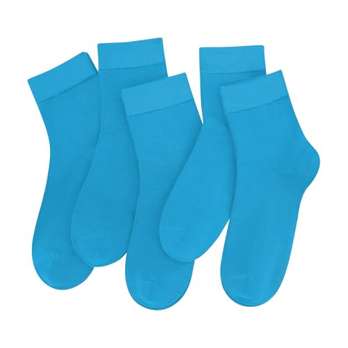 SERISIMPLE Colorful Quarter Ladies Crew Socks Breathable Solid Pastel Light Color Thin Bootie Unisex Sock 5 Pairs (m,Ocean Blue)