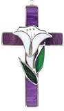 Stained Glass Cross with Lily - Purple (Grape) Glass