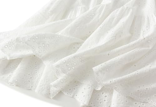 Womens Elastic Waist A-Line Skirt Hollow Embroidery Eyelet Skirts Fairy Flowy Midi Skirt Casual Loose Fit Skirts 20254