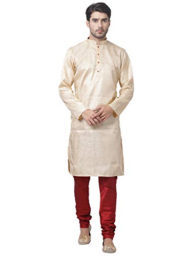 Image of VASTRAMAY Men Soft Cotton Kurta with Buttoned Cuff & Churidar Pyjama Set - Comfortable Ethnic Wear for Eid, Holi, Weddings & Festive Occasions - Stylish Traditional Cotton Kurta Pyjama