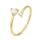 Lirzxin Anillo de compromiso de oro 750 de 18 quilates, anillos de boda para mujer, ajustable, diseño abierto con ópalo redondo, anillos de amistad, anillos de pareja, oro amarillo, 57 (18.1), Oro