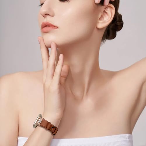 Luxe Leather Bands Compatible With Fitbit Versa 4/Versa 3/Sense 2/Sense Bands For Women D-shaped Bling Metal Buckle Replacement Straps.