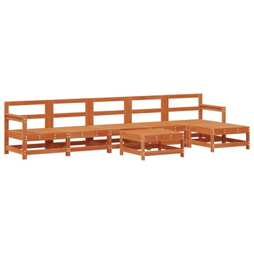 vidaXL Conjunto de Sofás de Jardín 6 pcs Marrón Cera Pino Macizo, Muebles de jardín Modernos: Set de Lounge Exterior, terraza Rectangular, Asientos Elegantes, Modular