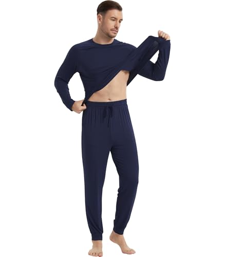 NACHILA Mens Pajamas Set Long Sleeve Henley Sleepwear Top Soft Jogger Pants Pajamas Cool Pjs Set,Viscose Made from Bamboo3