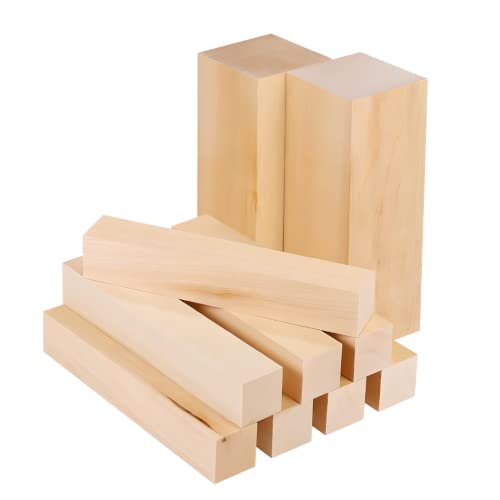 ABACHI WOOD -10 Pcs Bloques de Madera de Tilo para Tallar, Manualidades y Artesanía, dos de (15 x 5 x 5 cm) y ocho de (15 x 2,5 x 2,5 cm), Pack 10 unidades