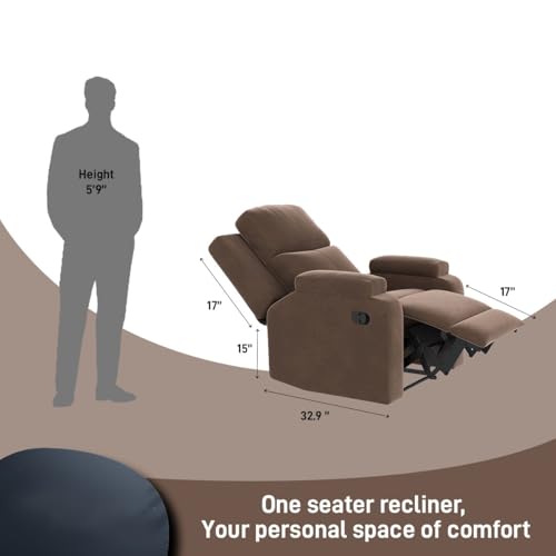 Image of Amazon Brand - Solimo Emerald | Single Seater Sofa Recliner | Manual Recliner (Velvet Brown)