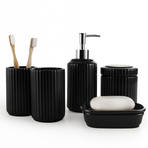 NOVAJOY Badezimmer Set Keramik – 5 Teile, Badezimmer Organizer mit...
