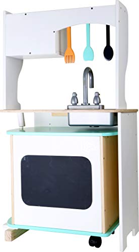 small foot 10047 Kinderküche aus Holz, aufklappbarer Tresen mit Schreibtafel, mit Mikrowelle, Ofen und Spüle – Bild 5