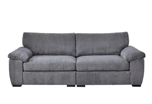 SOFASELECTIONUK LTD Jumbo Cord Sectional 3 Seater Sofa – Plush Support & Soft Cord Fabric | Space-Saving Split Design, Comfortable Sofa for Modern Living Rooms (Grey, 3 Seater)
