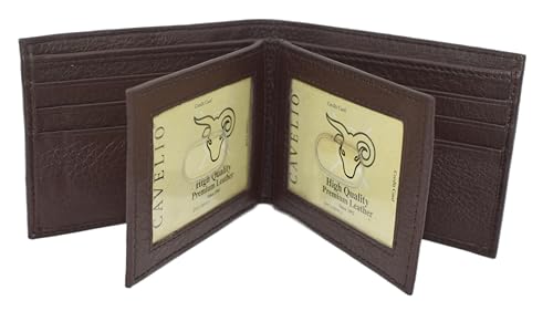 Mens Wallet RFID Genuine Leather Bifold Wallets For Men, 3 ID Windows 12 Card Holders Gift Box (Brown)