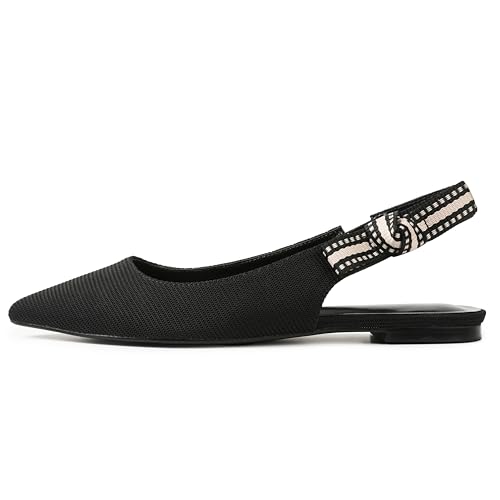 Mattiventon Slingback Flats for Women Slip On Ballet Flats Shoes Comfortable Pointed Toe Knitted Flats with Bow Casual Work Shoes for Dressy 2025