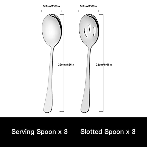 6 Pieces Silver Serving Spoons Set 8.7 Inch, Includes 3 Serving Spoon and 3 Slotted Spoon, Stainless Steel Buffet Banquet Spoons Large - Image 3