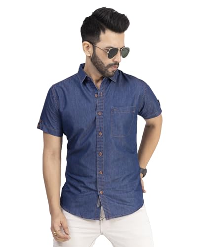 Image of Men's Denim Casual Shirts for Men | Half Sleeve Shirt | Regular Fit