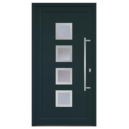 HORI Haustür Komplettset I Eingangstür aus Kunststoff mit 2-fach ISO Wärmeschutzglas I Stoßgriffset inkl. Edelstahlgriff & 5-fach Pilzkopf-Verriegelung I Farbe: anthrazit (innen weiß) I DIN rechts I