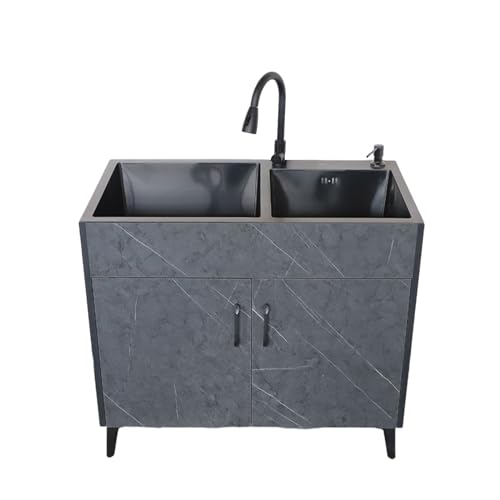 Générique Évier Utilitaire sur Pied avec Meuble intégré pour Usage Commercial, Cuisine et buanderie, intérieur/extérieur, Robinet d'eau Chaude et...