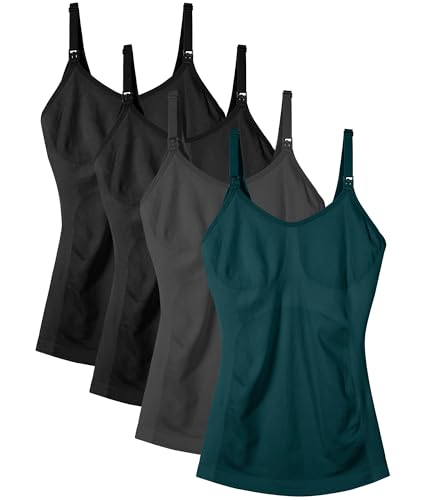 Image of Women's Maternity Nursing Tank Tops with Built in Bra for Breastfeeding Shirt 4Pack