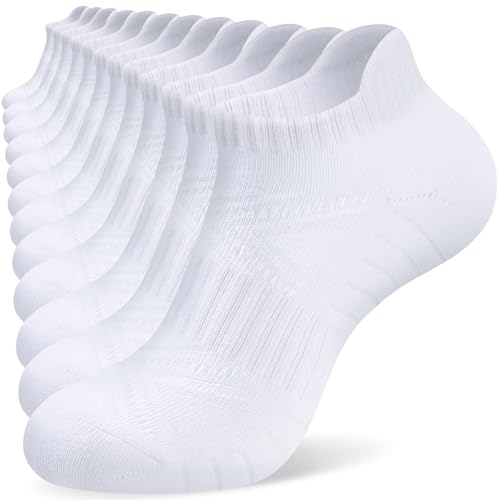 SockWaddles Trainer Socks for Men Women Anti-Blister Cushioned Ankle Running Breathable Cotton Sports 6 Pairs White 6-8